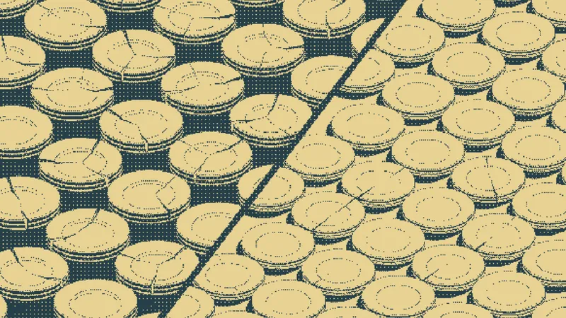 Cracked coins stacked haphazardly beside neat columns of unblemished coins