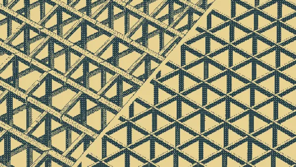 A triangulated beam lattice, dense on one side and open on the other