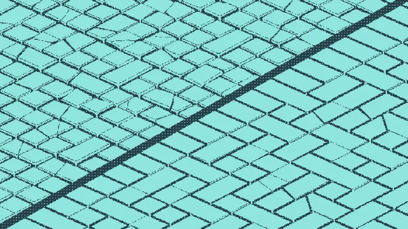 Uniform interlocking diamond tiles, cracked in one corner