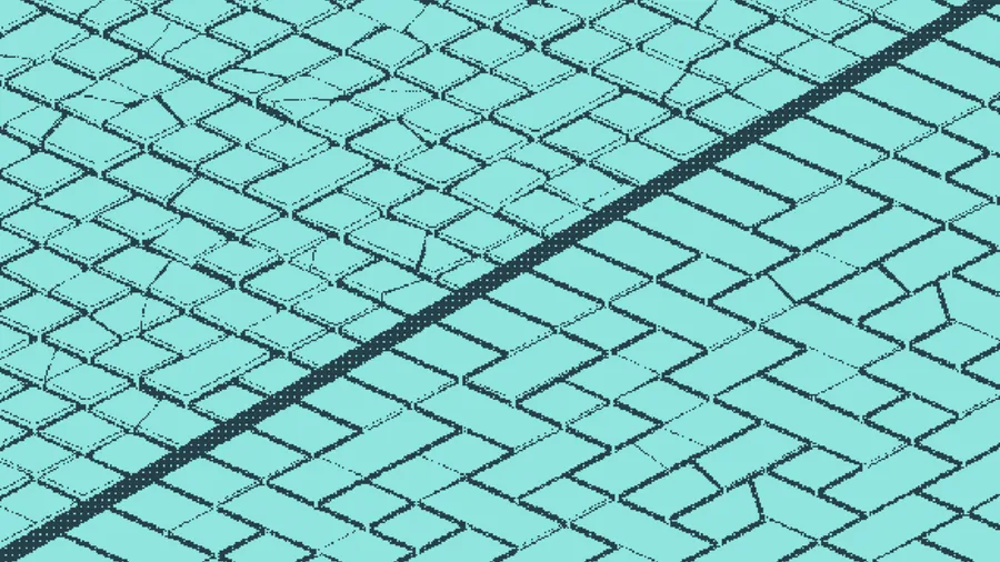 Uniform interlocking diamond tiles, cracked in one corner